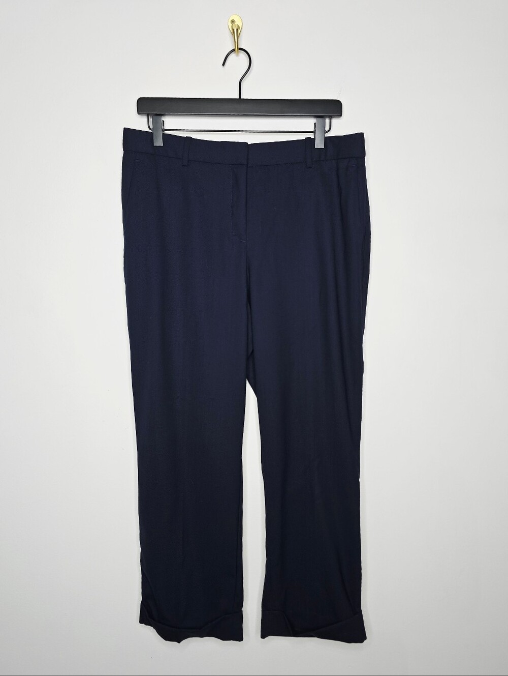 Theory Navy Blue High Waist Cropped Cuffed Wool Dress Pants Size 10
